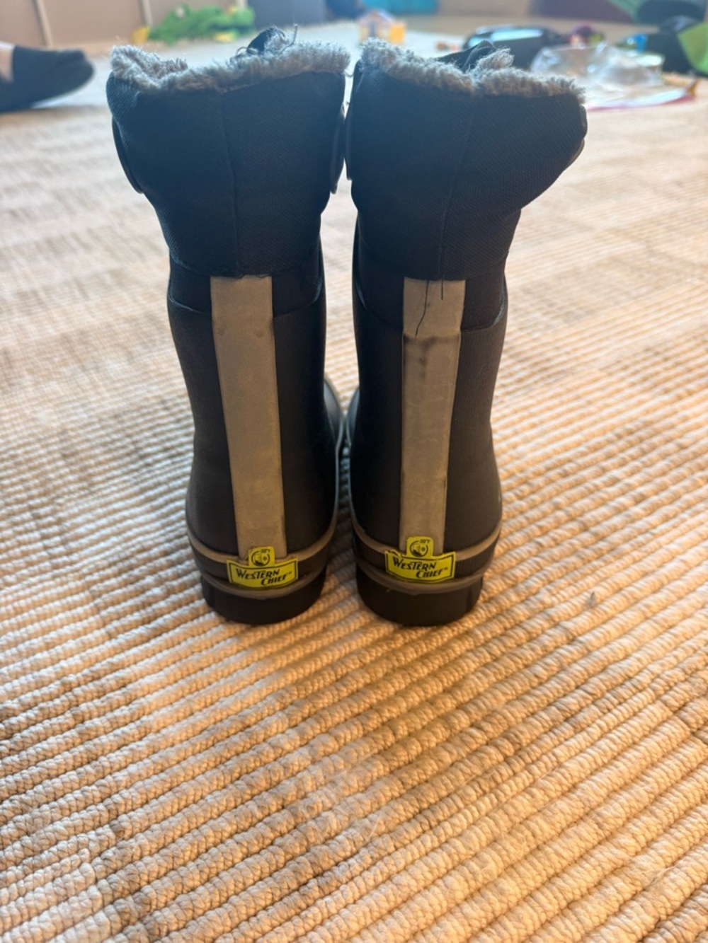 Western Chief Black Kids' Reflective Winter Boots with Faux Fur Collar